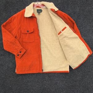 Vtg J Crew Jacket Mens Medium Orange Corduroy Sherpa Lined Oarsman Chore Work